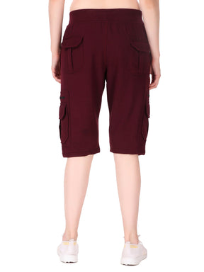 Women's Cargo Capri Shorts With 9 Zippered Pockets
