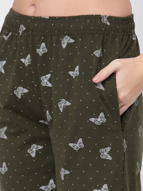 Uzarus Women's Cotton Printed Night Suit Set of Shirt & Pyjama