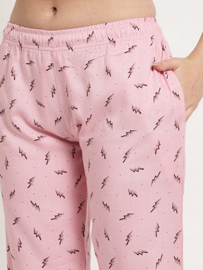 Uzarus Women's Cotton Printed Night Suit Set of Shirt & Pyjama