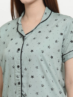 Uzarus Women's Cotton Regular Fit Printed Night Suit Set of Shirt & Pyjama