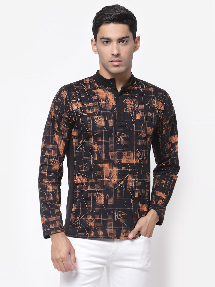 Uzarus Men's Cotton Solid Full Sleeve Mandarin collar T Shirt