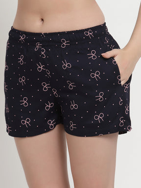 Uzarus Women's Cotton Printed Night Suit Set of Top & Shorts
