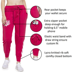 Women's Cotton Slim Fit Joggers Track Pants with 2 Zippered Pockets